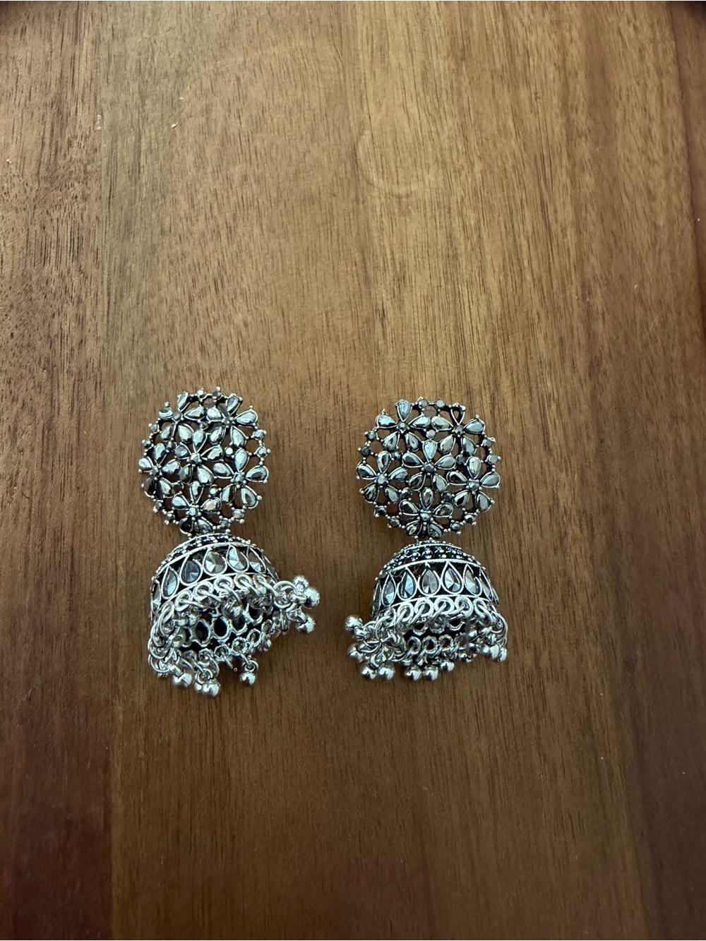 Silver Floral Jhumka Earrings - Women's Jewelry